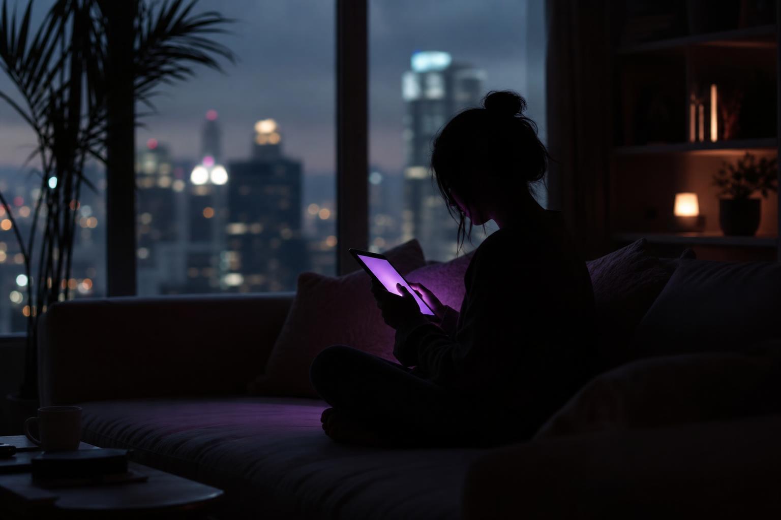 Silhouette d'une personne face à un écran lumineux